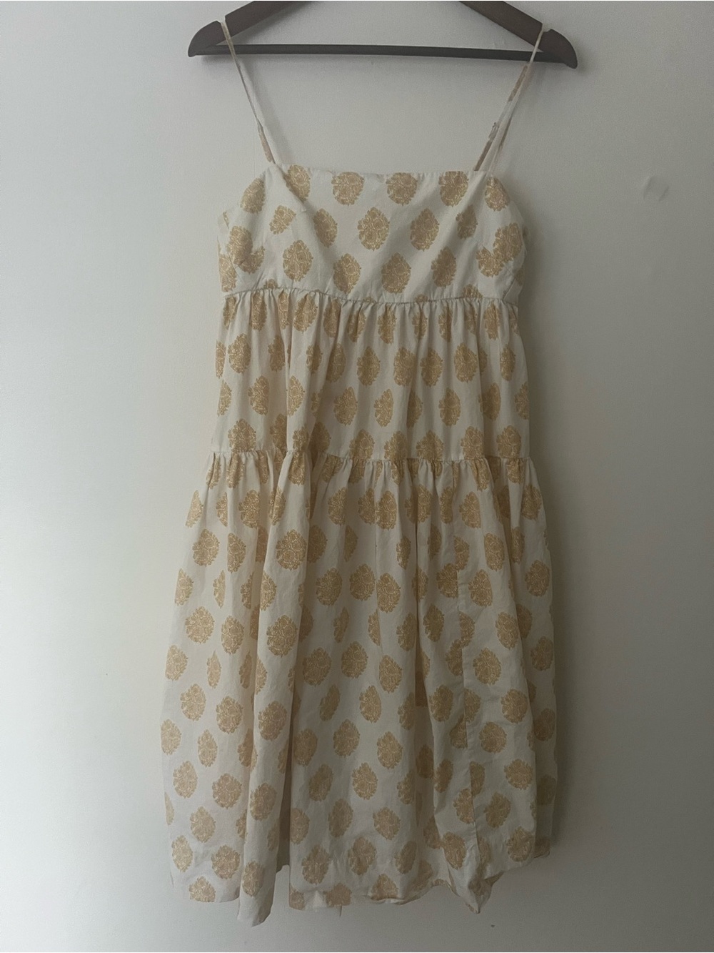 J.Crew White/yellow pattern summer tiered spaghetti strap dress, Women’s 6
